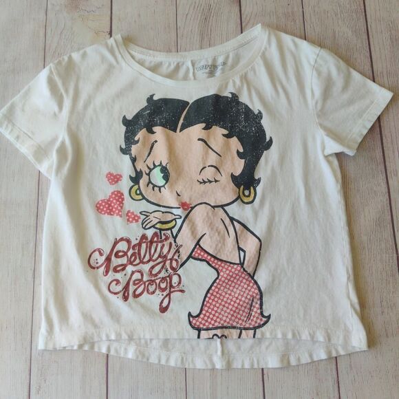 Betty Boop blowing kisses glitter letter crop tee sz L - Picture 4 of 8